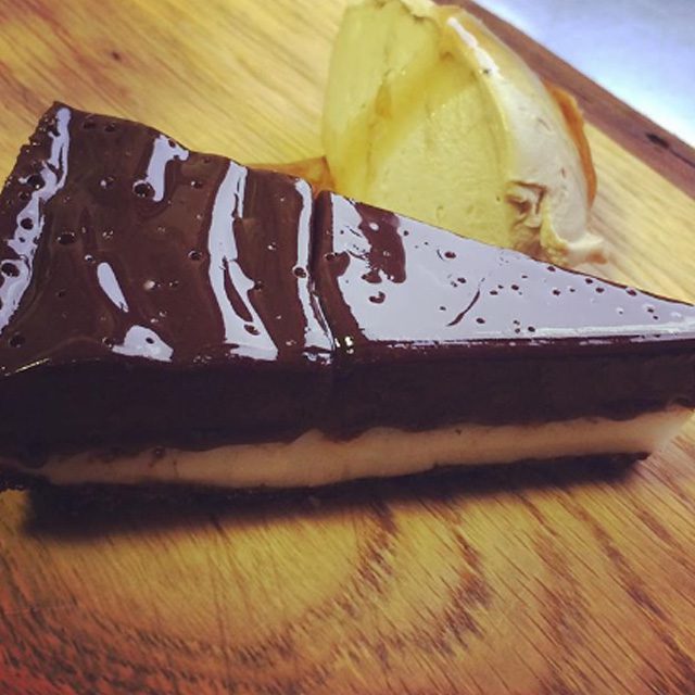 Delicious sweet treats to round of our big outdoor food menus, barbecue in the Sussex countryside catered by The Secret Restaurant for example the image shows a generous slice of our  ‘After-eight’ & coffee - soft chocolate with peppermint fondant & an espresso mascarpone